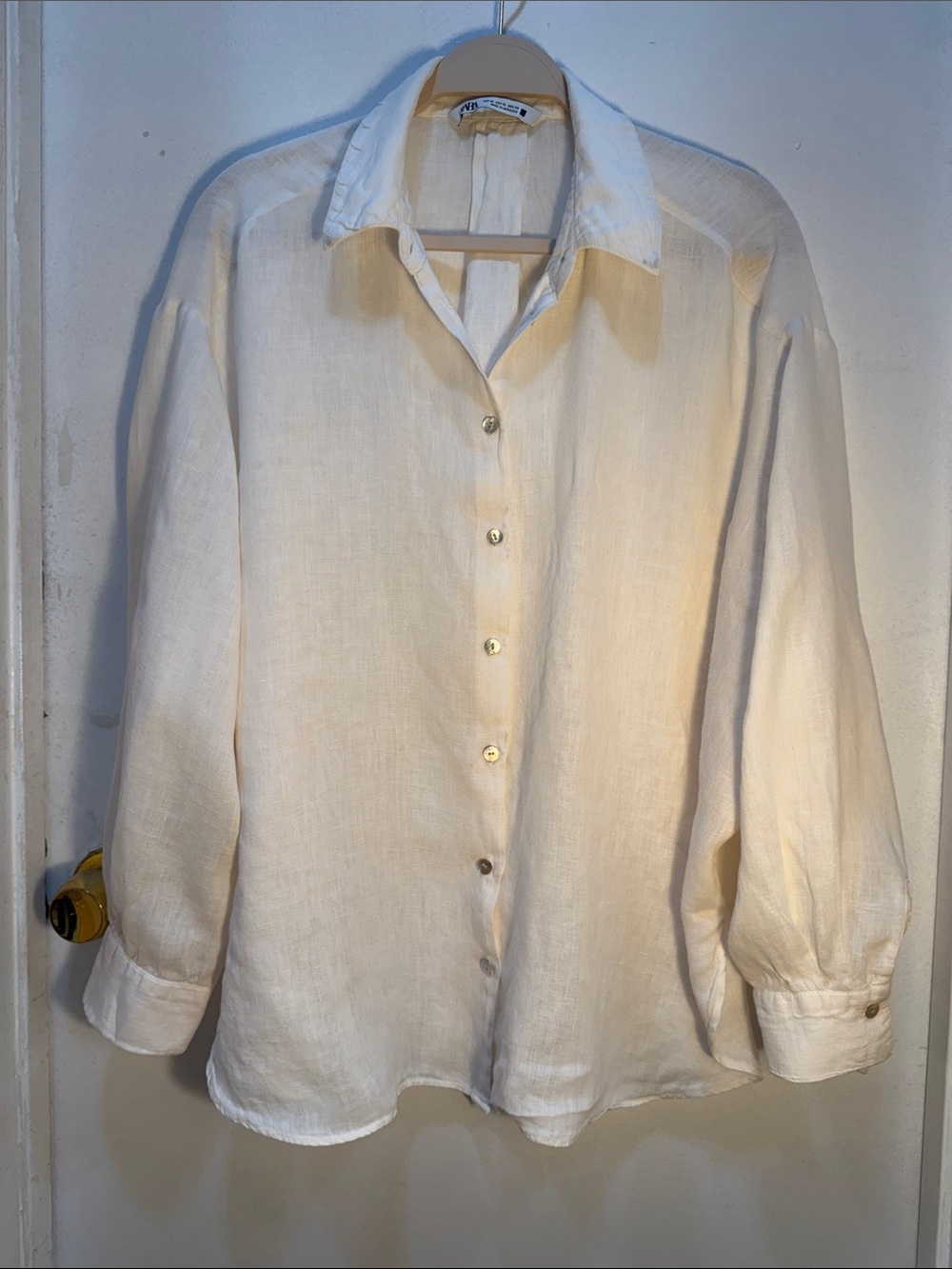 Zara Cream Button-Down Linen Shirt